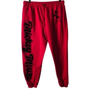 Rare Disney Mickey Mouse Red Jogger Sweatpants XXL Puff Print Graphic Fleece